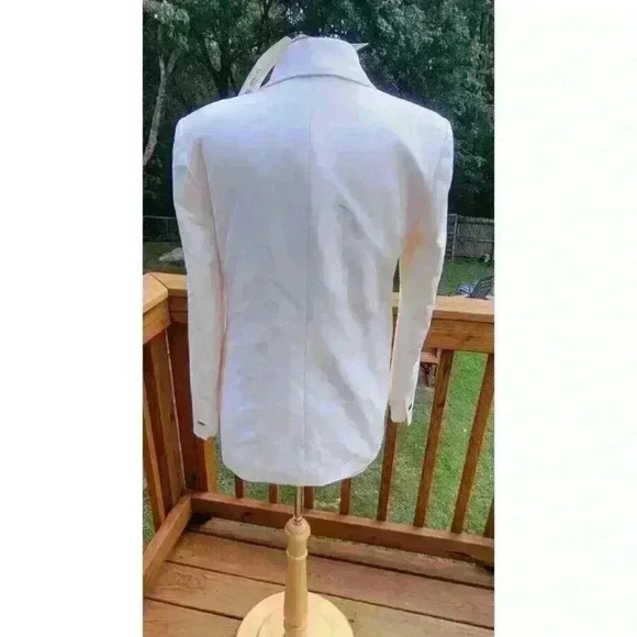 Zara Womens Oyster White Tailored Two Button Blazer Jacket XS Patch Pocket Gold - Picture 8 of 14